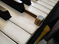 Tim Hendy Pianos workshop: detail of keyboard with upweight